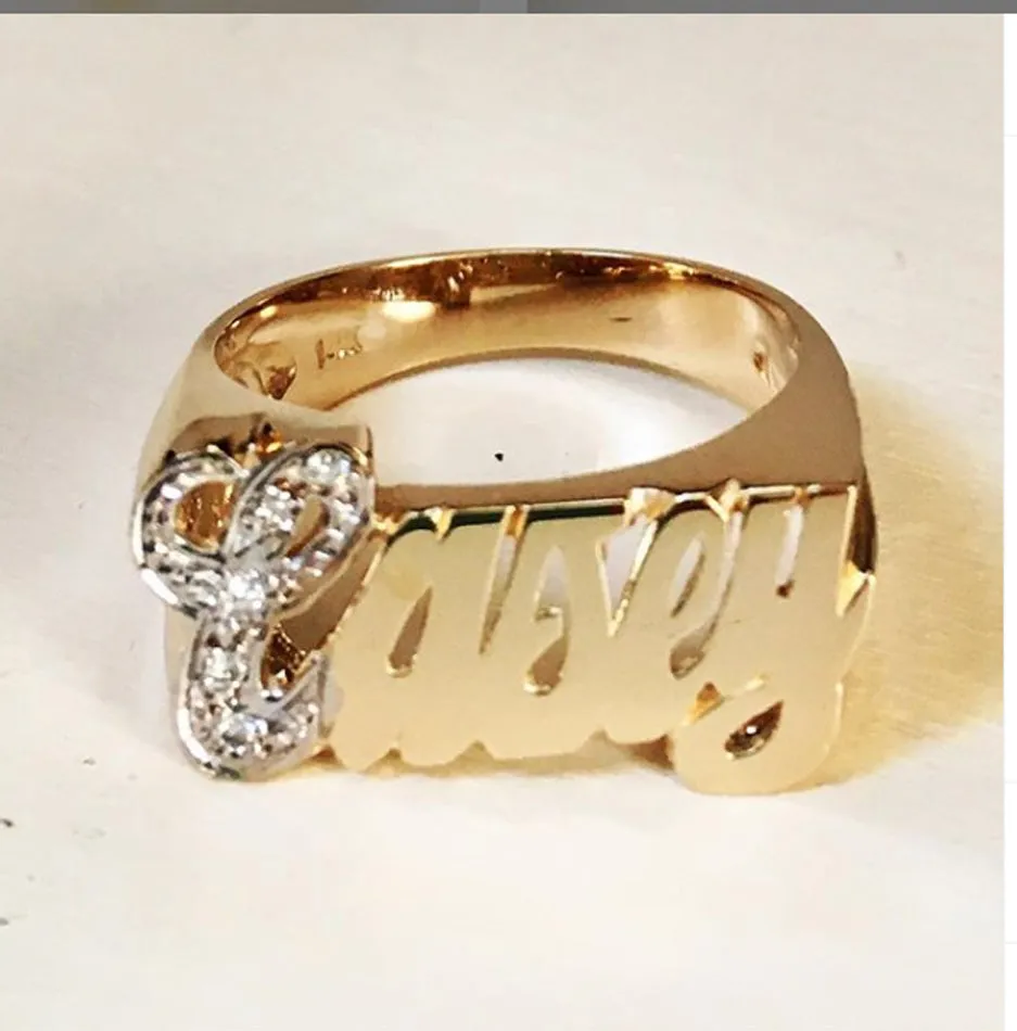14K Gold Name Ring with Diamonds