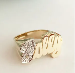14K Gold Name Ring with Diamonds