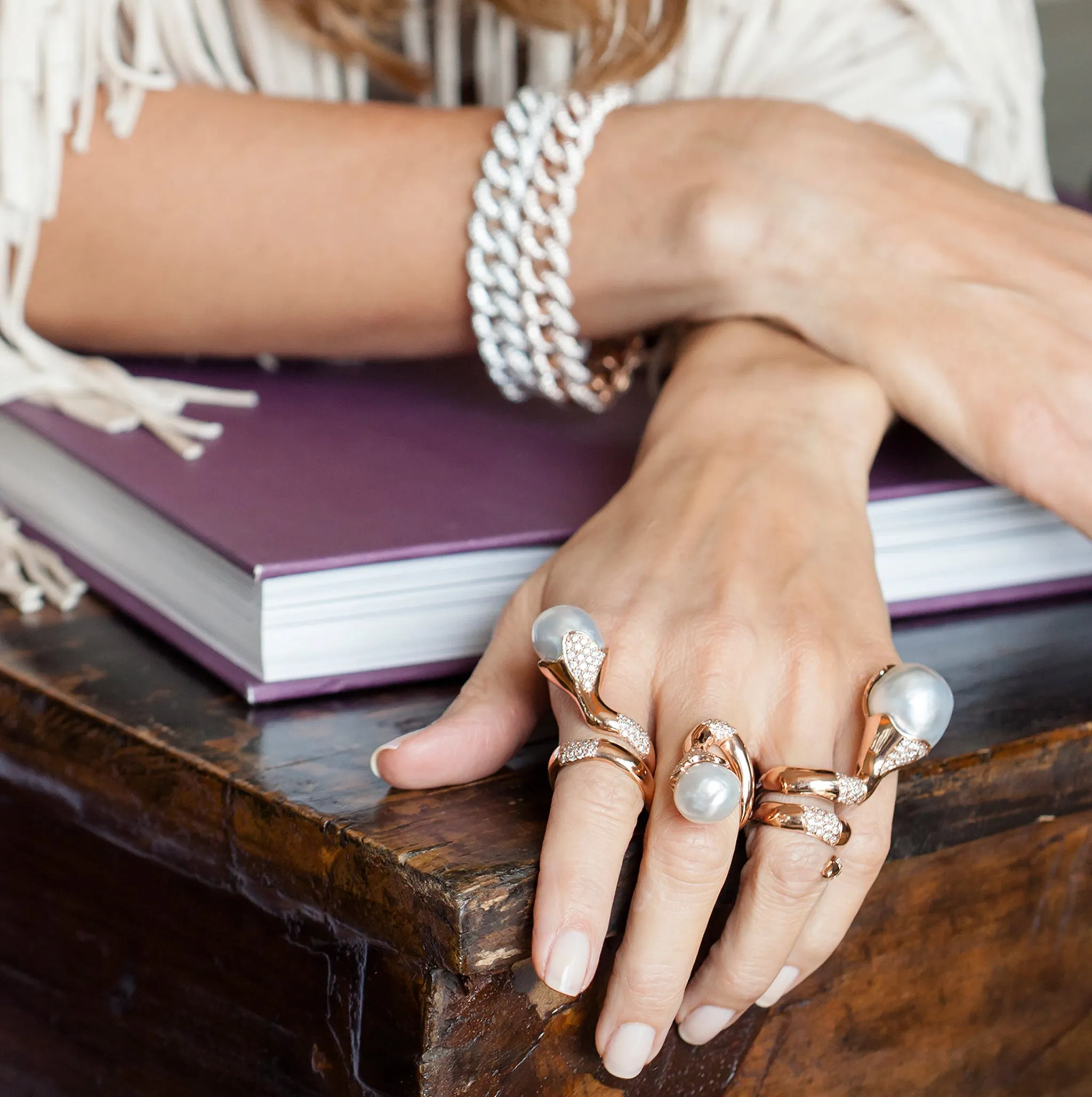 14K Rose Gold Ring with South Sea Pearl & Diamond