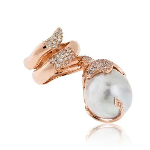 14K Rose Gold Ring with South Sea Pearl & Diamond
