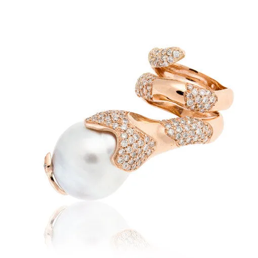 14K Rose Gold Ring with South Sea Pearl & Diamond