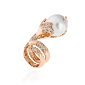 14K Rose Gold Ring with South Sea Pearl & Diamond