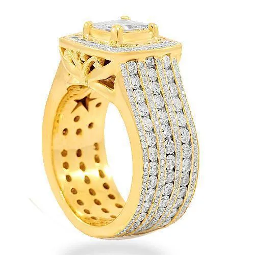 14K Solid Yellow Gold Mens Custom Diamond Ring 8.00 Ctw