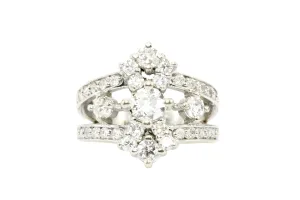 14K White Gold .42 CTR Old European Cut Diamond 1.12 CTW Diamond Ring