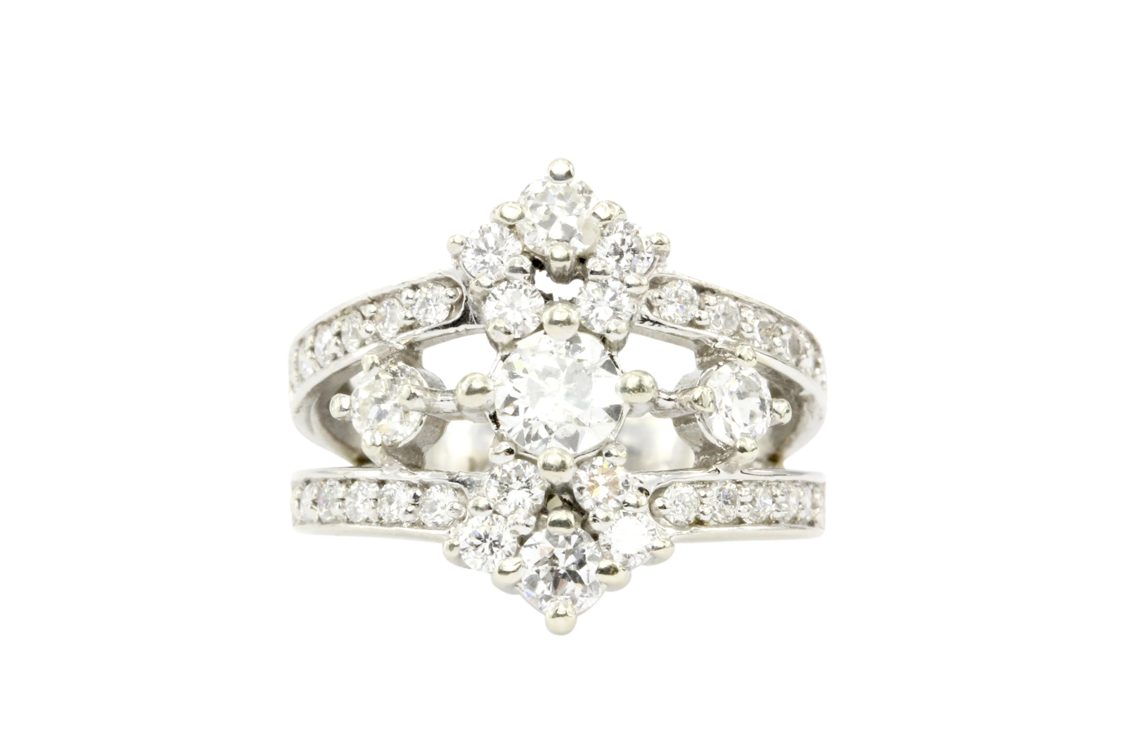 14K White Gold .42 CTR Old European Cut Diamond 1.12 CTW Diamond Ring