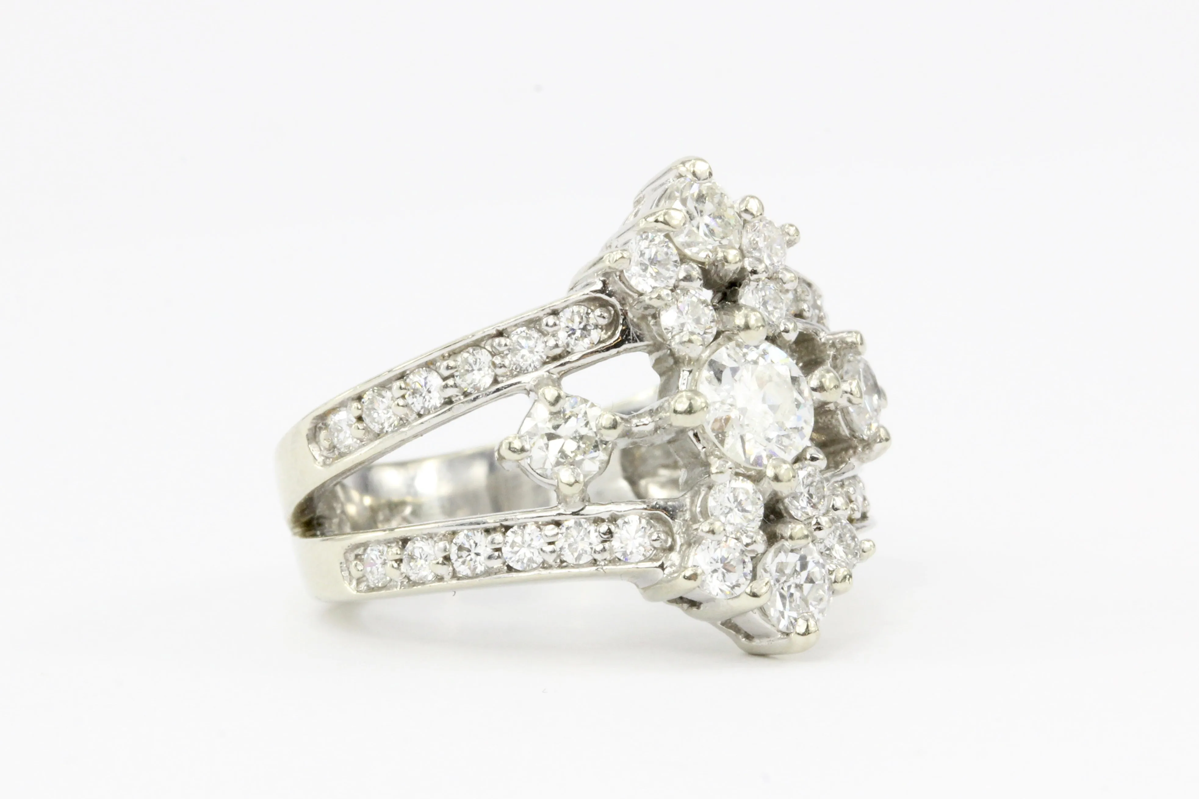 14K White Gold .42 CTR Old European Cut Diamond 1.12 CTW Diamond Ring