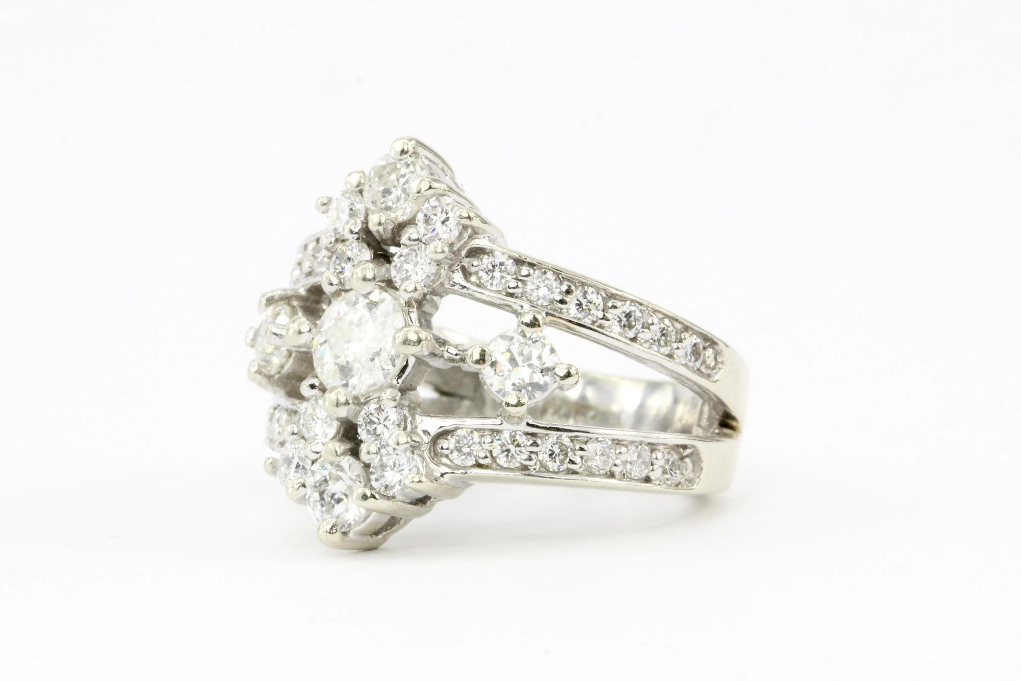14K White Gold .42 CTR Old European Cut Diamond 1.12 CTW Diamond Ring