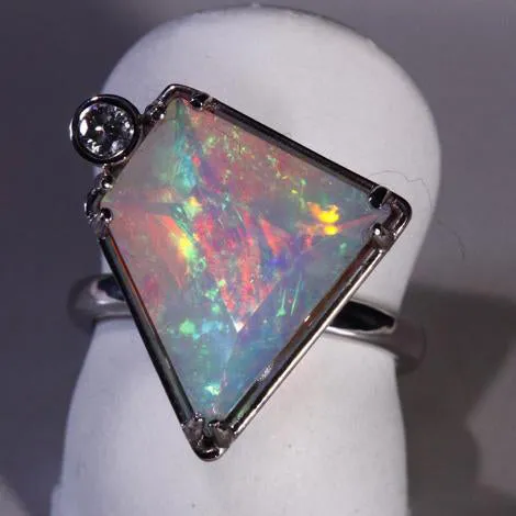 14K White Gold Faceted Welo Ethiopian Opal Ring