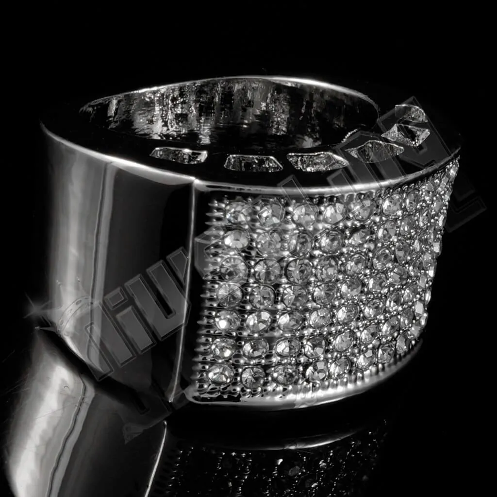 14k White Gold Iced Micropave Pinky Ring