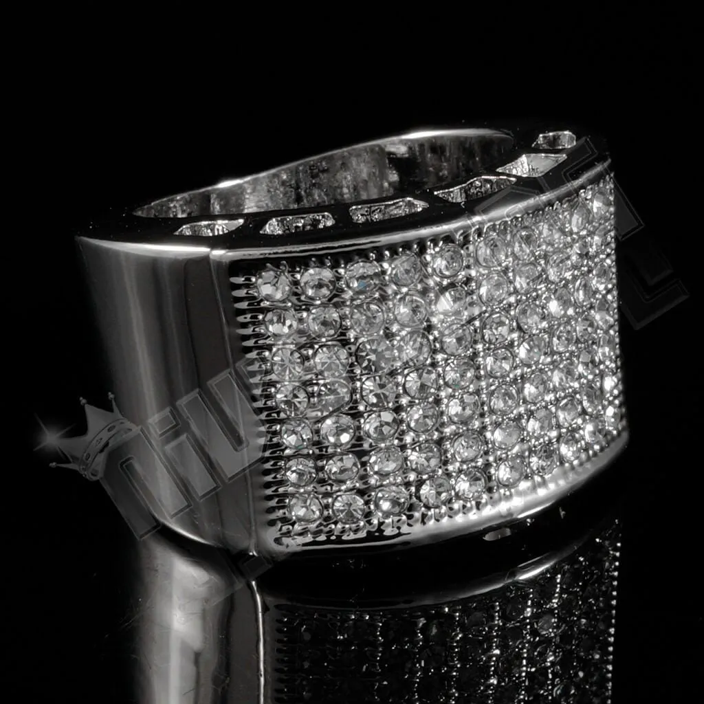 14k White Gold Iced Micropave Pinky Ring