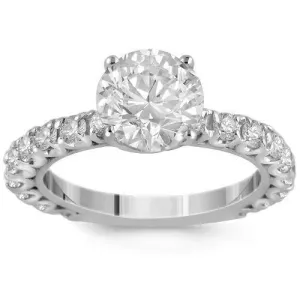 14K White Solid Gold GAI Certified Diamond Engagement Ring 2.79 Ctw