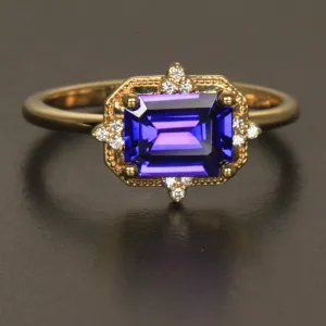 14K Yellow Gold Emerald Cut Tanzanite Ring 1.85 Carats