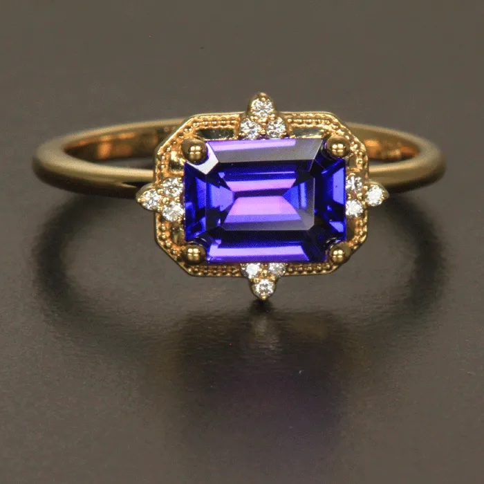 14K Yellow Gold Emerald Cut Tanzanite Ring 1.85 Carats
