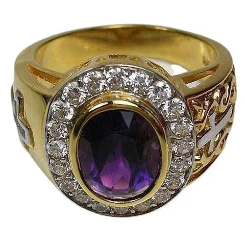 14K Yellow Gold Natural Amethyst Bishop Ring