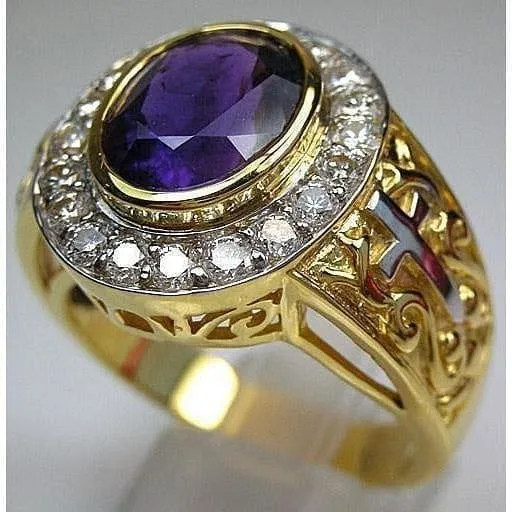 14K Yellow Gold Natural Amethyst Bishop Ring