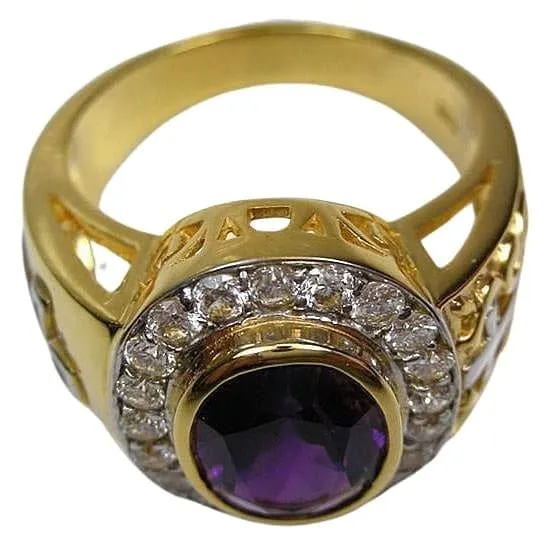 14K Yellow Gold Natural Amethyst Bishop Ring
