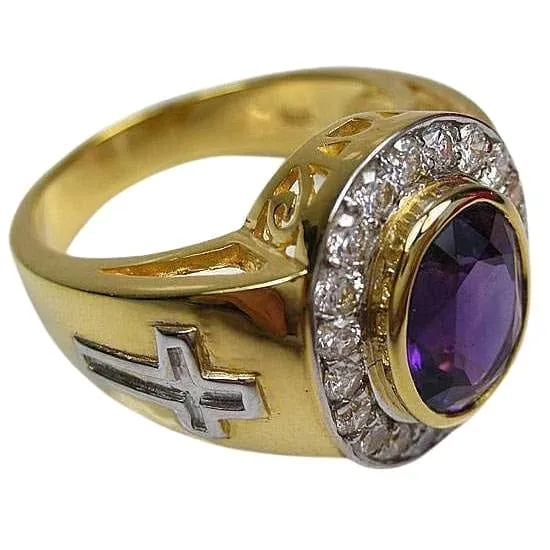 14K Yellow Gold Natural Amethyst Bishop Ring