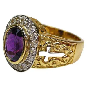 14K Yellow Gold Natural Amethyst Bishop Ring