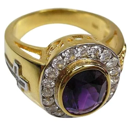14K Yellow Gold Natural Amethyst Bishop Ring