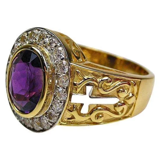 14K Yellow Gold Natural Amethyst Bishop Ring