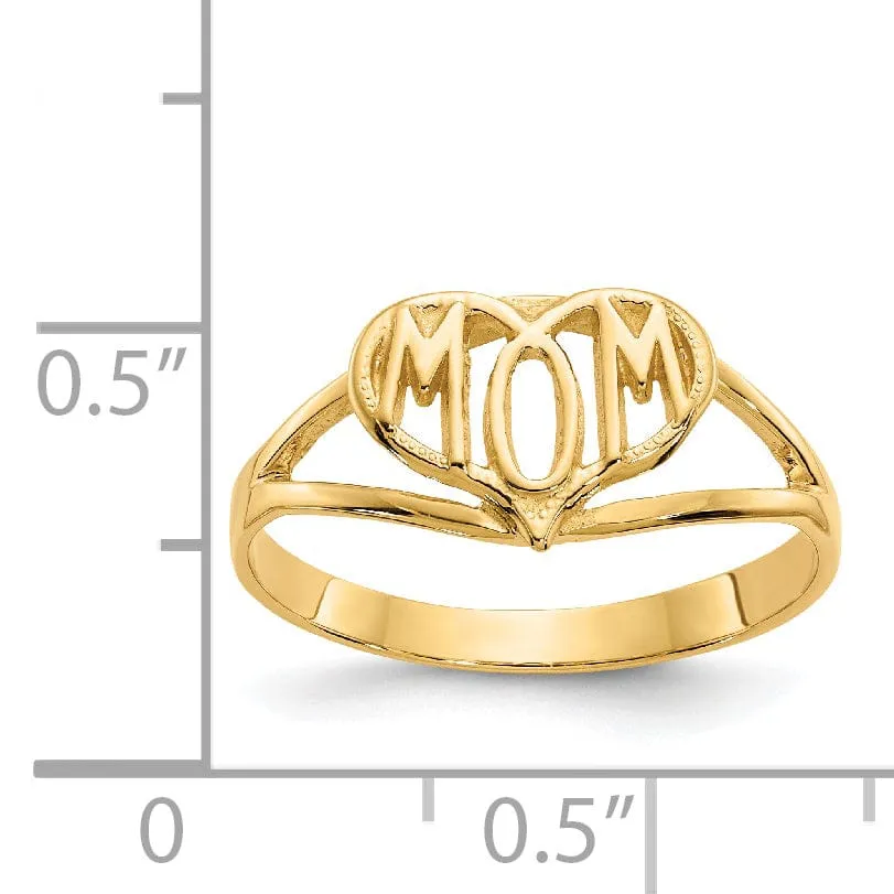 14k Yellow Gold Polished 'Mom' Heart Ring