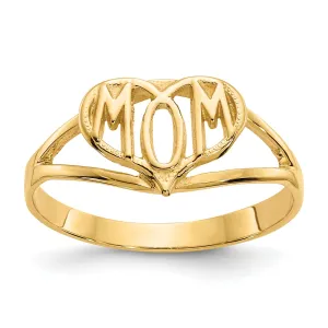 14k Yellow Gold Polished 'Mom' Heart Ring