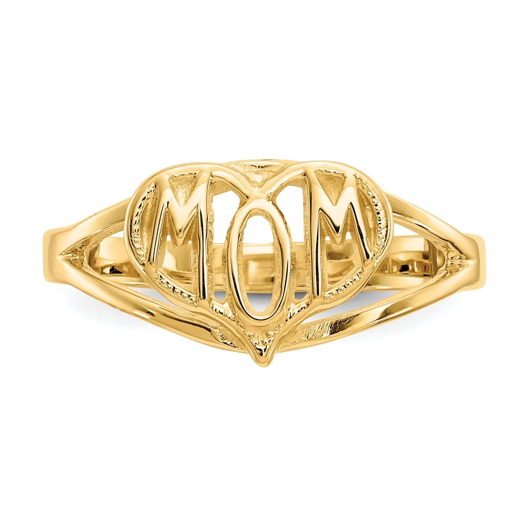 14k Yellow Gold Polished 'Mom' Heart Ring