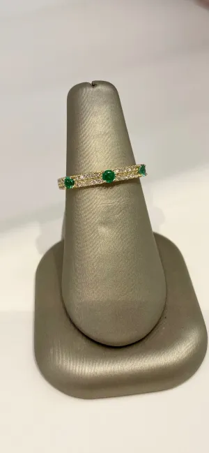 14K Yellow Gold with Diamonds   Three-Emerald Stone Ring*