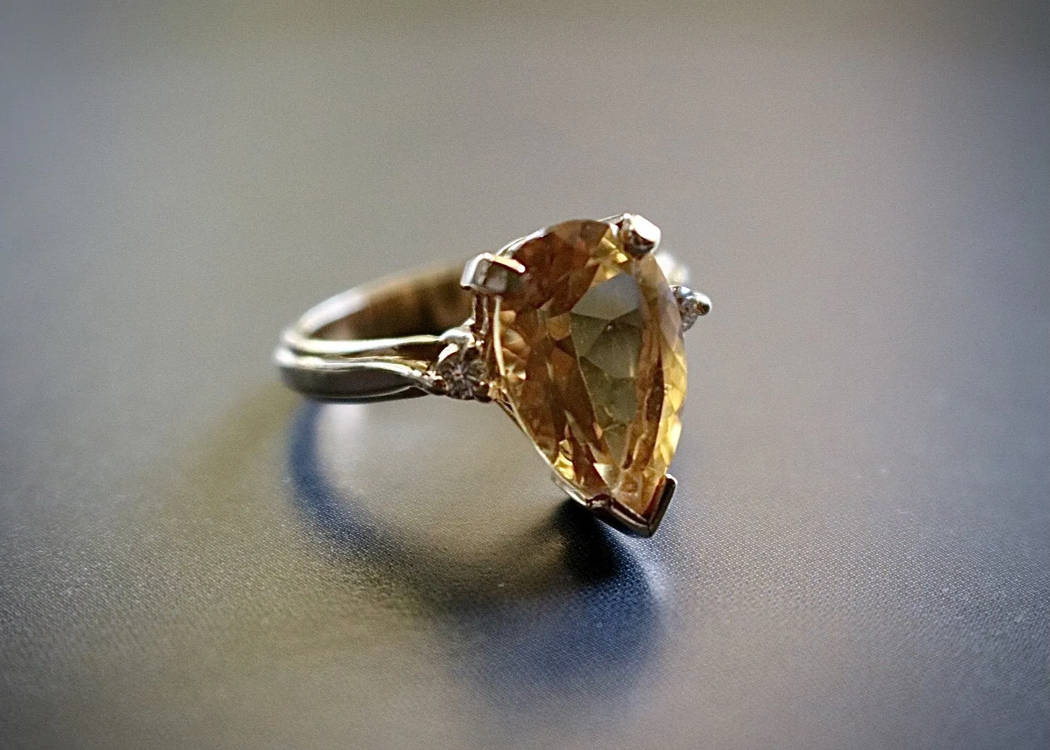 14kt Yellow Gold Citrine and Diamond Ring with Gold Tip