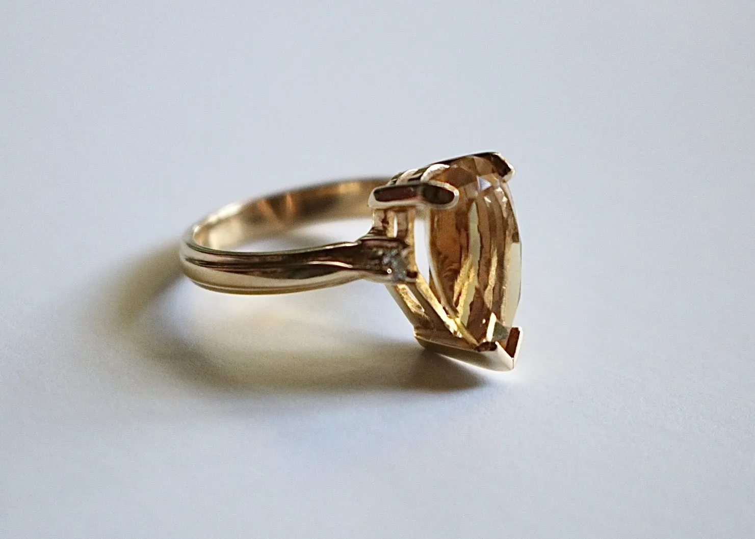 14kt Yellow Gold Citrine and Diamond Ring with Gold Tip