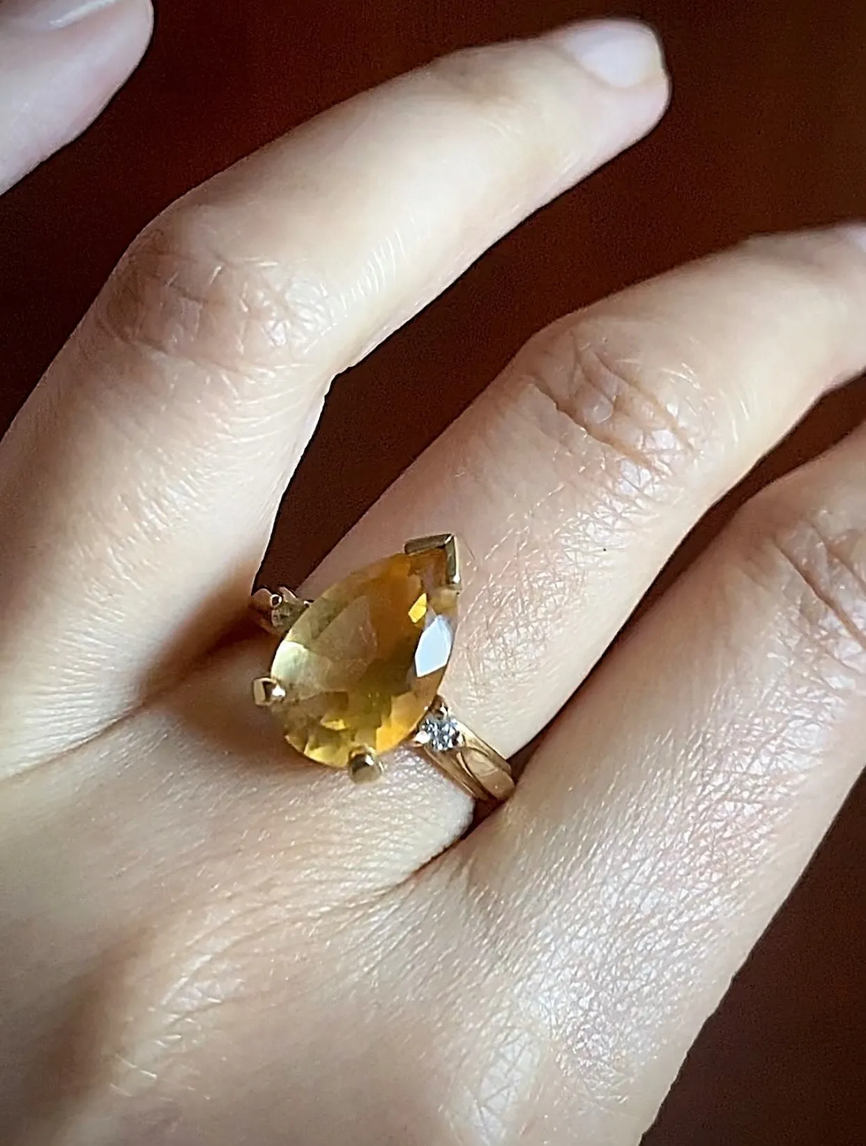 14kt Yellow Gold Citrine and Diamond Ring with Gold Tip