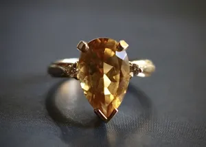 14kt Yellow Gold Citrine and Diamond Ring with Gold Tip