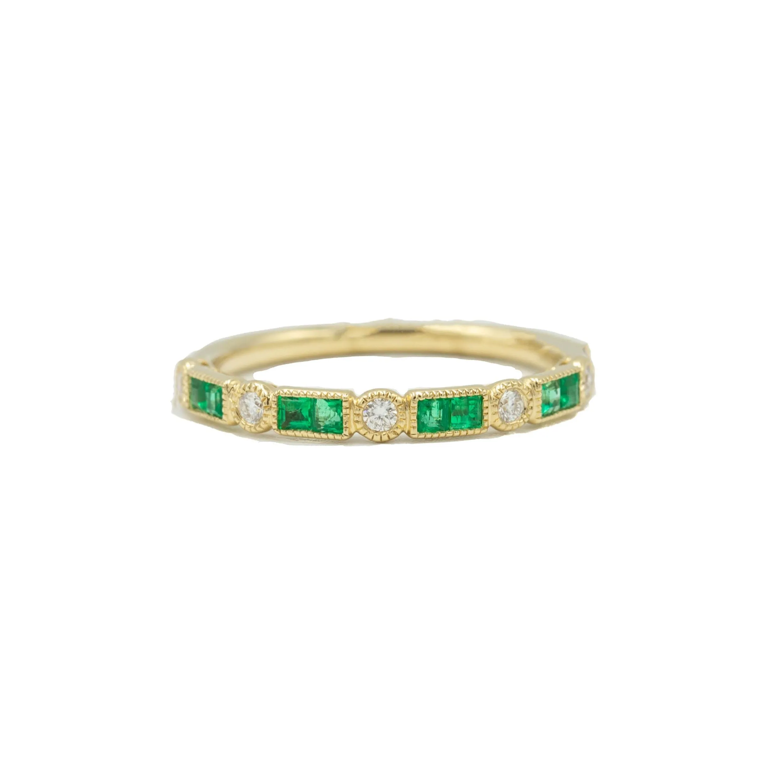 14ky Emerald & Diamond Bezel-Band