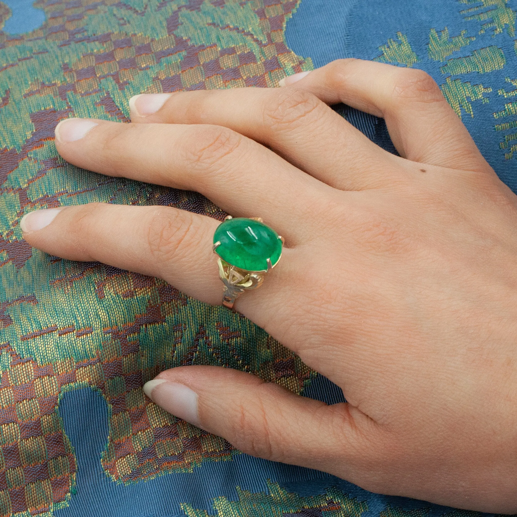 15 Carat Colombian Emerald Cabochon Ring c. 1950s