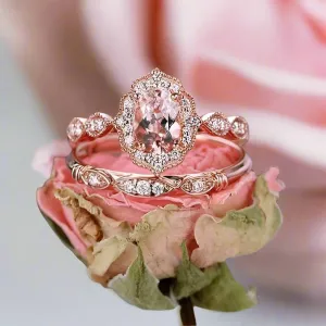 1.5 CT Oval Cut Pink Stone Ring Set In Rose Gold
