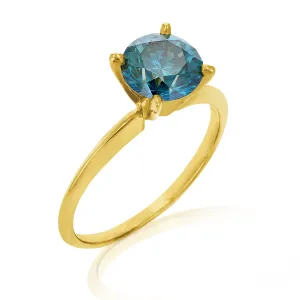 1.50 cttw Blue Solitaire Diamond Engagement Rings 14K Yellow Gold