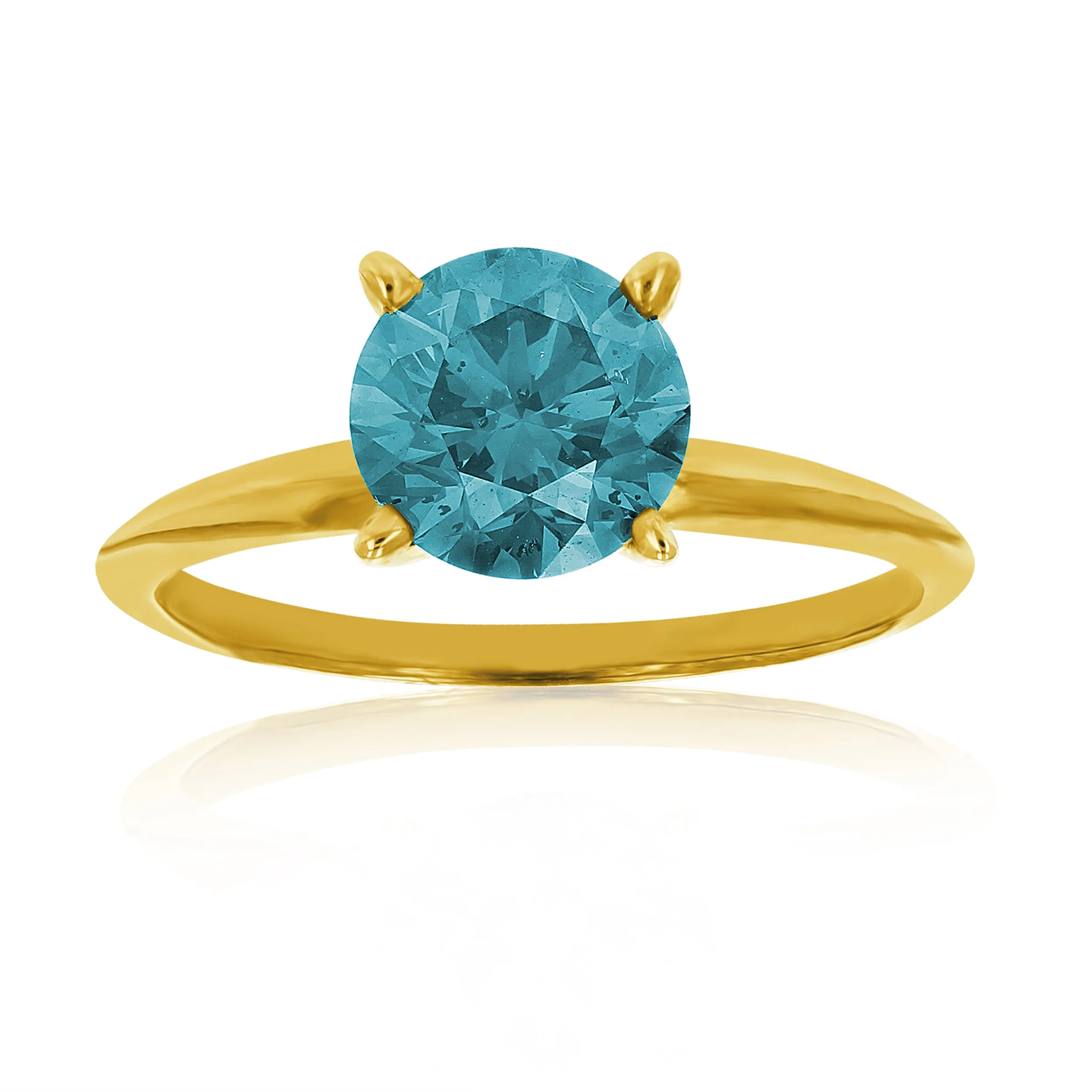 1.50 cttw Blue Solitaire Diamond Engagement Rings 14K Yellow Gold