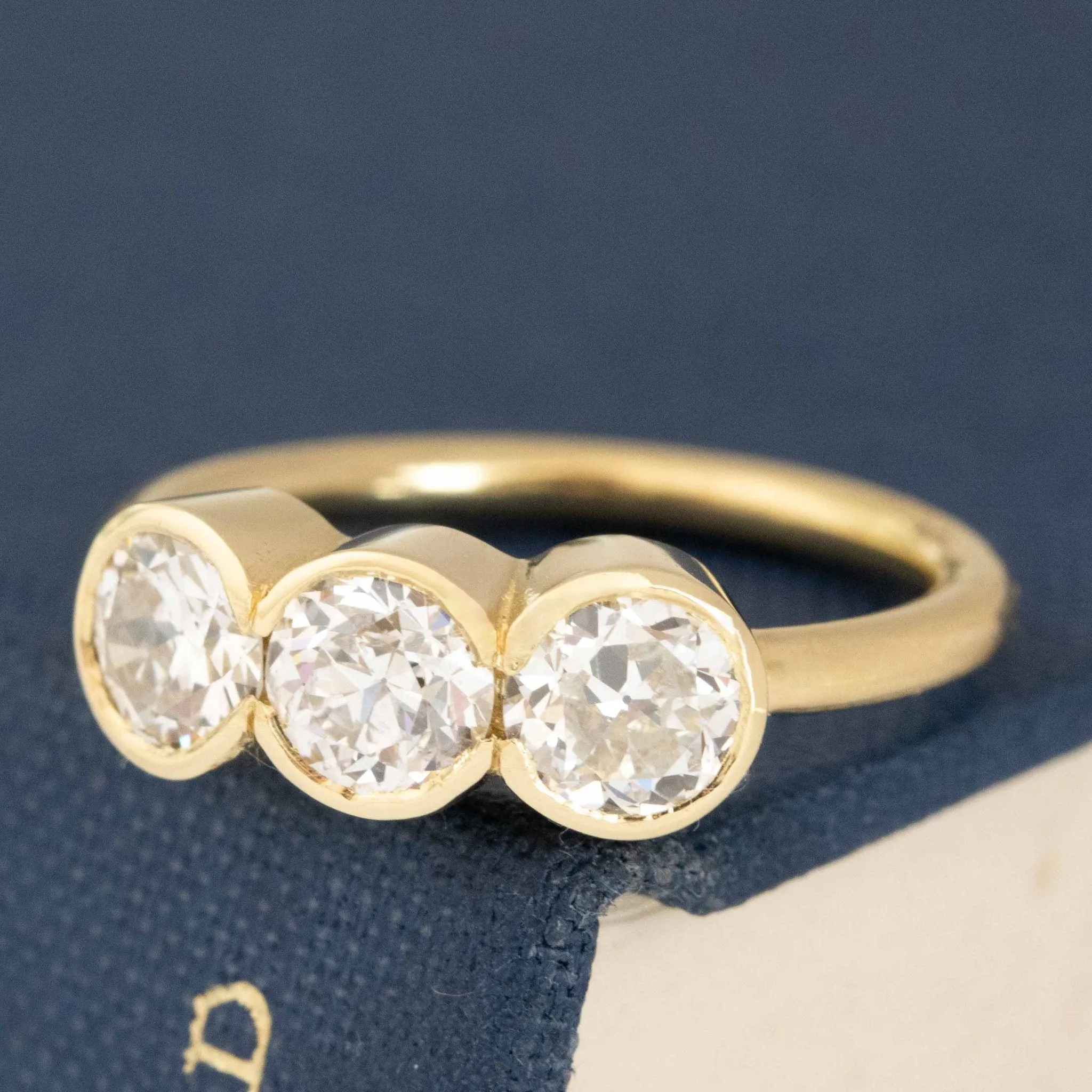 1.53ctw Old European Cut Diamond Trilogy Ring