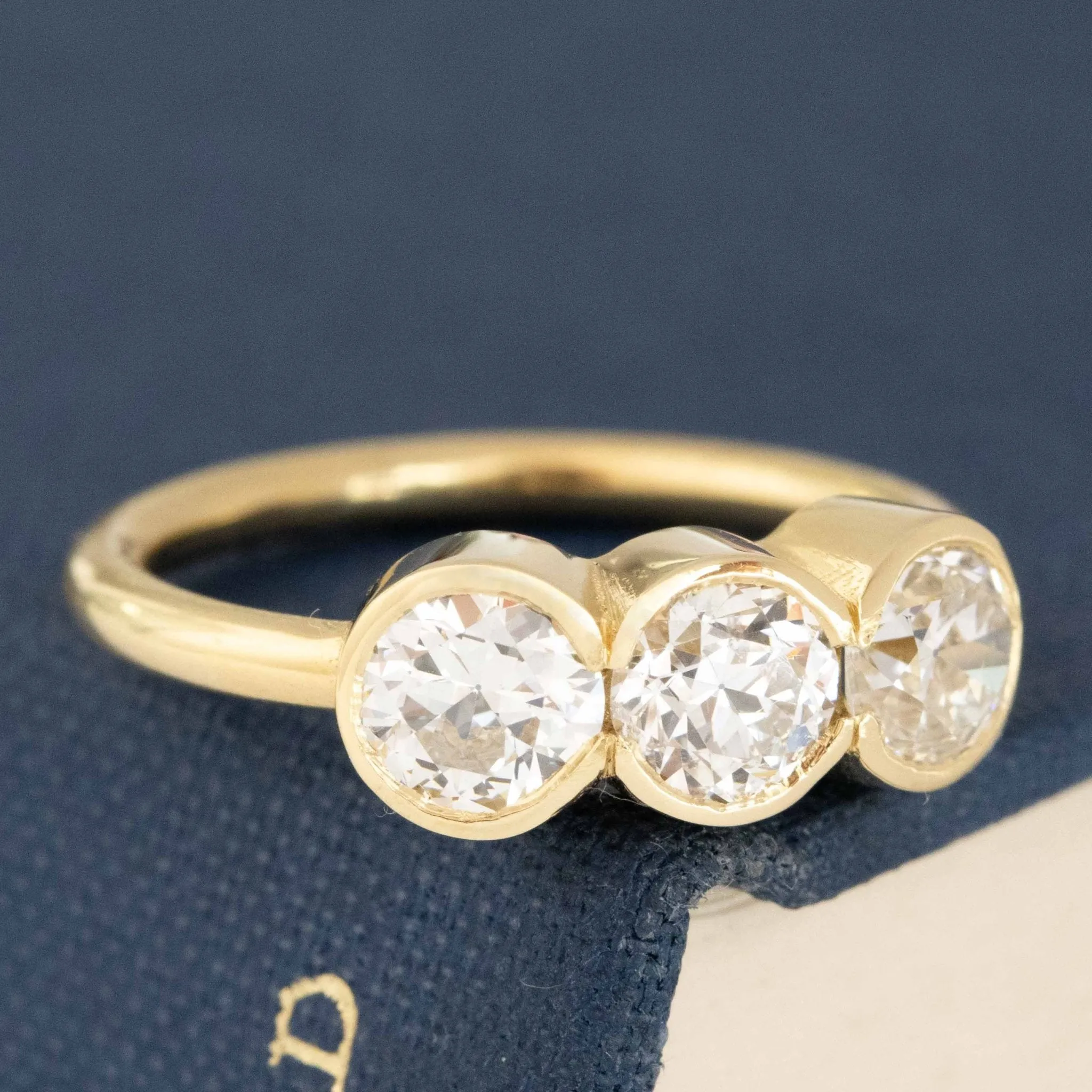 1.53ctw Old European Cut Diamond Trilogy Ring