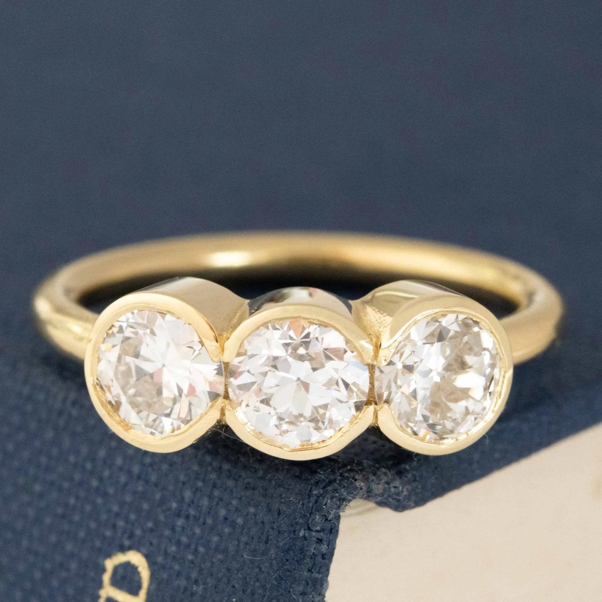 1.53ctw Old European Cut Diamond Trilogy Ring