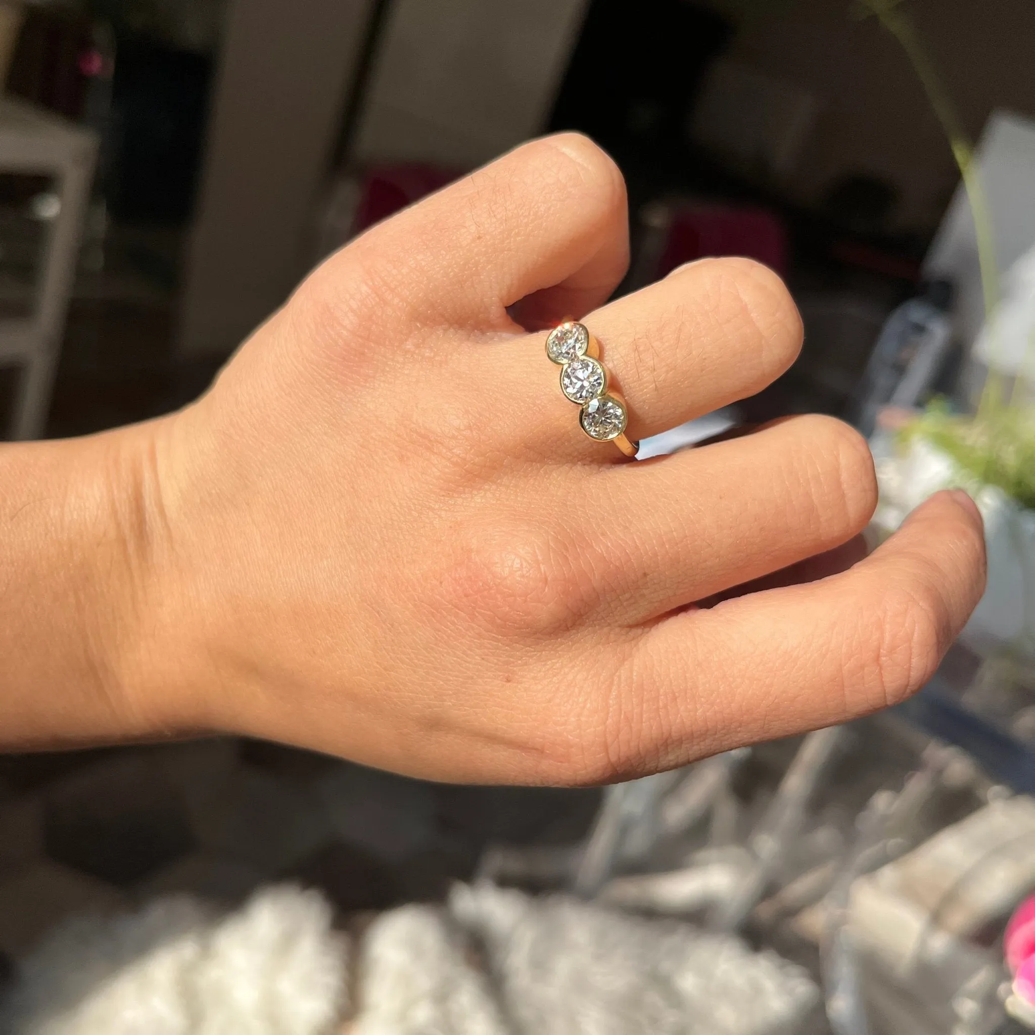 1.53ctw Old European Cut Diamond Trilogy Ring