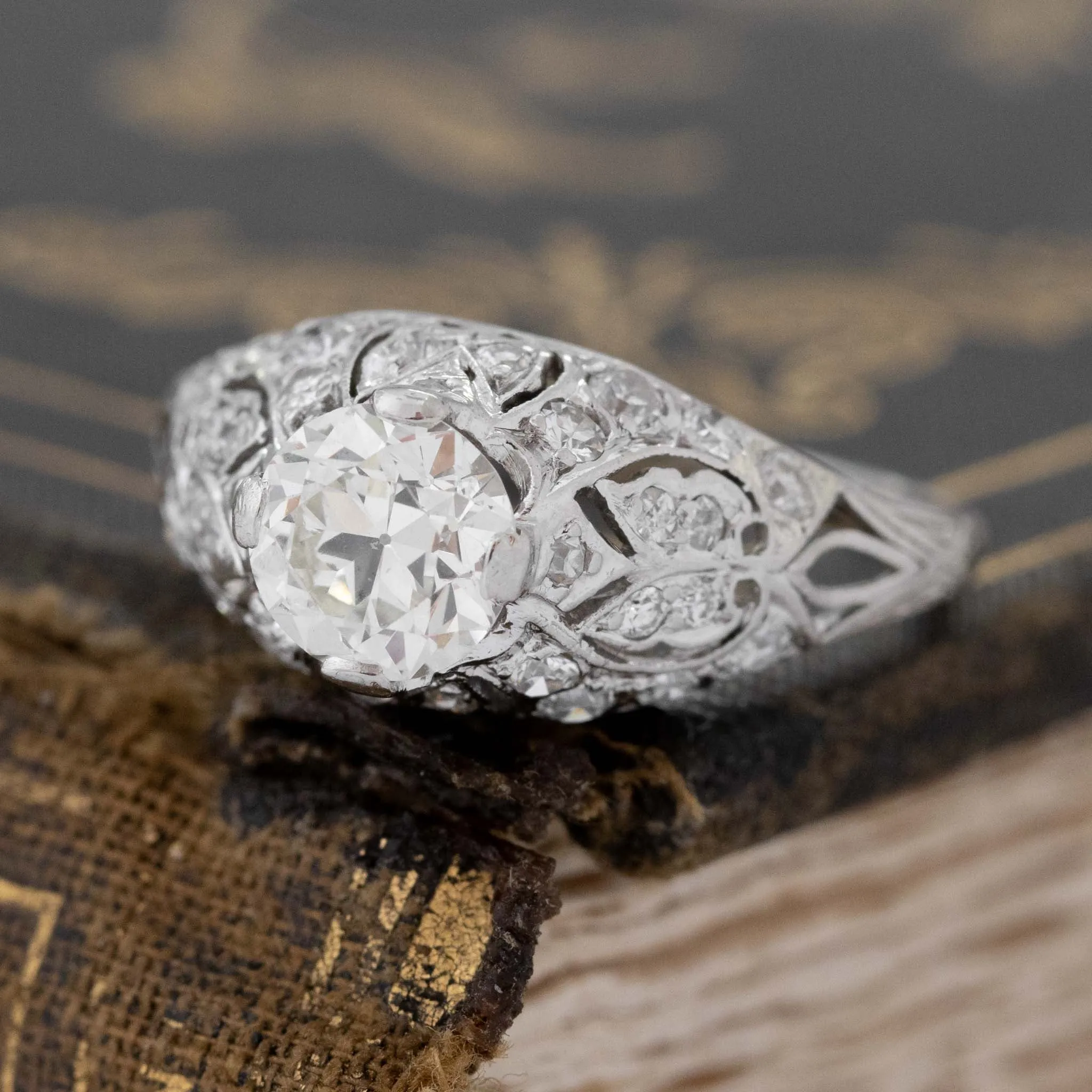 1.62ctw Edwardian Old European Cut Diamond Filigree Ring