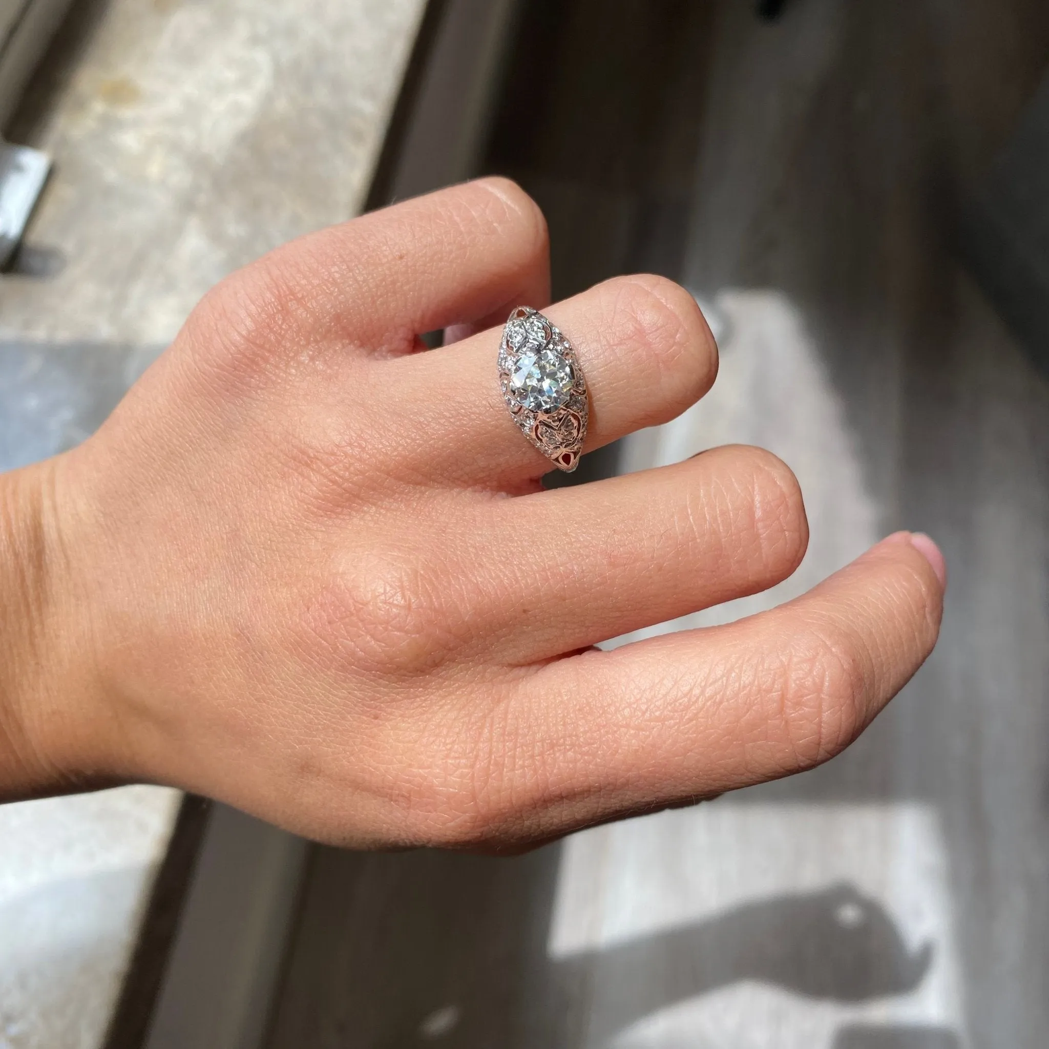 1.62ctw Edwardian Old European Cut Diamond Filigree Ring