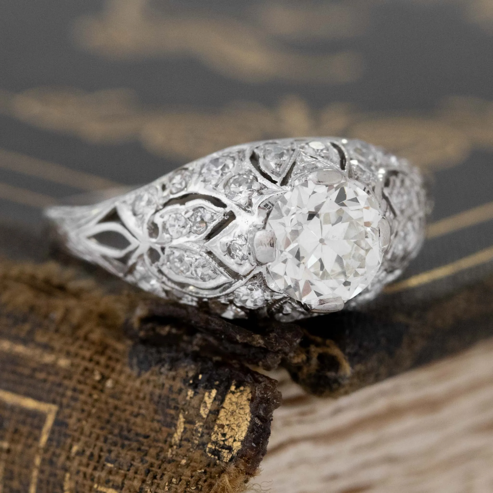 1.62ctw Edwardian Old European Cut Diamond Filigree Ring