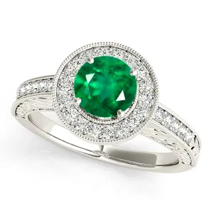 1.70 ct. Genuine Emerald Ring With Halo and Filigree Milgrain Diamond Band