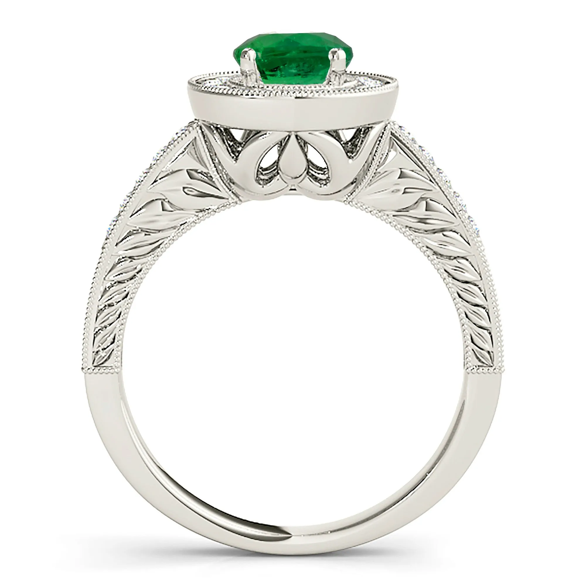 1.70 ct. Genuine Emerald Ring With Halo and Filigree Milgrain Diamond Band