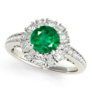1.75 ct. Genuine Emerald Ring With Halo and Floral Basket
