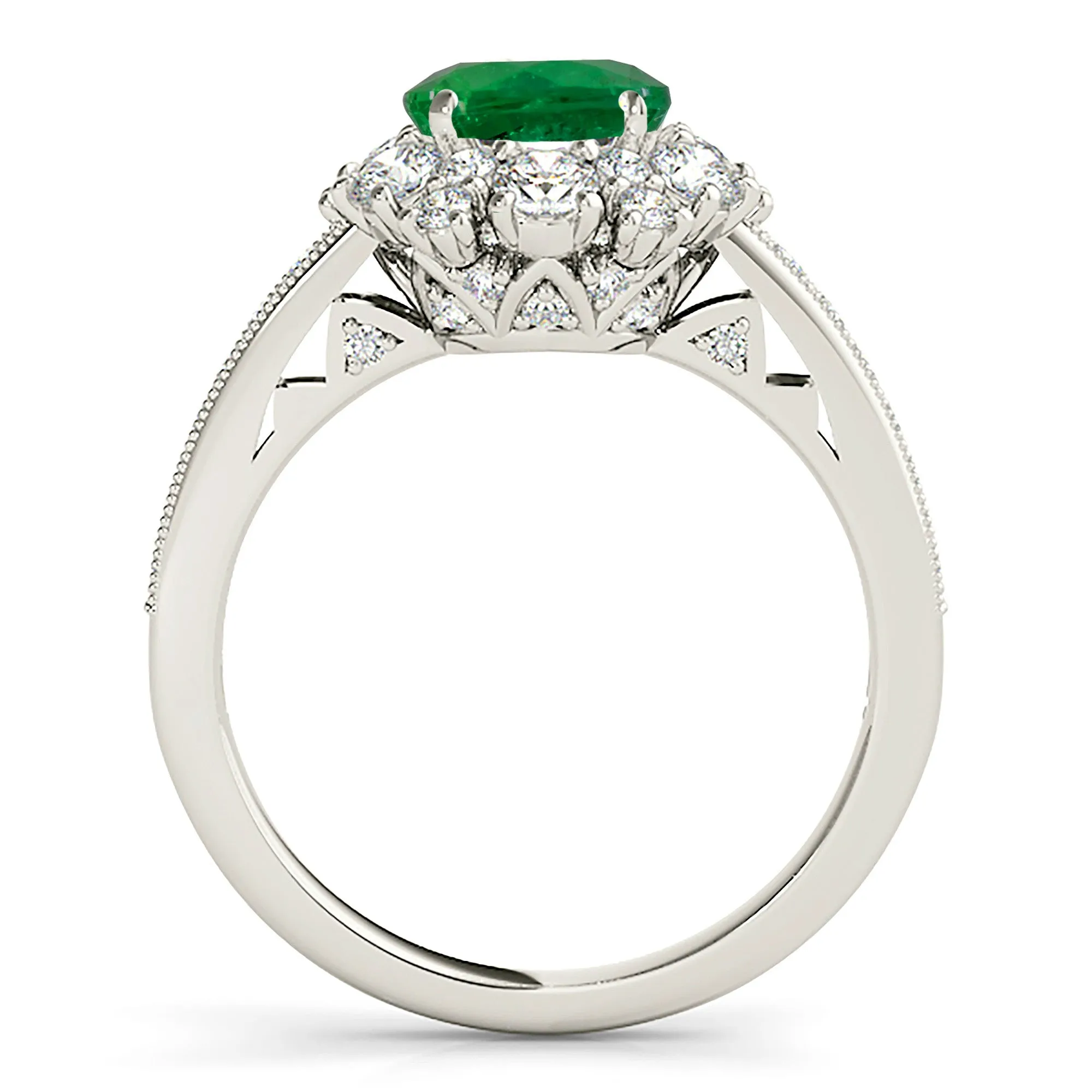 1.75 ct. Genuine Emerald Ring With Halo and Floral Basket
