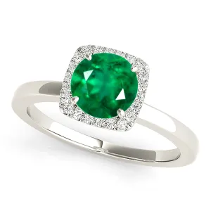 1.75 ct. Genuine Emerald Ring With Halo and Solitaire Plain band