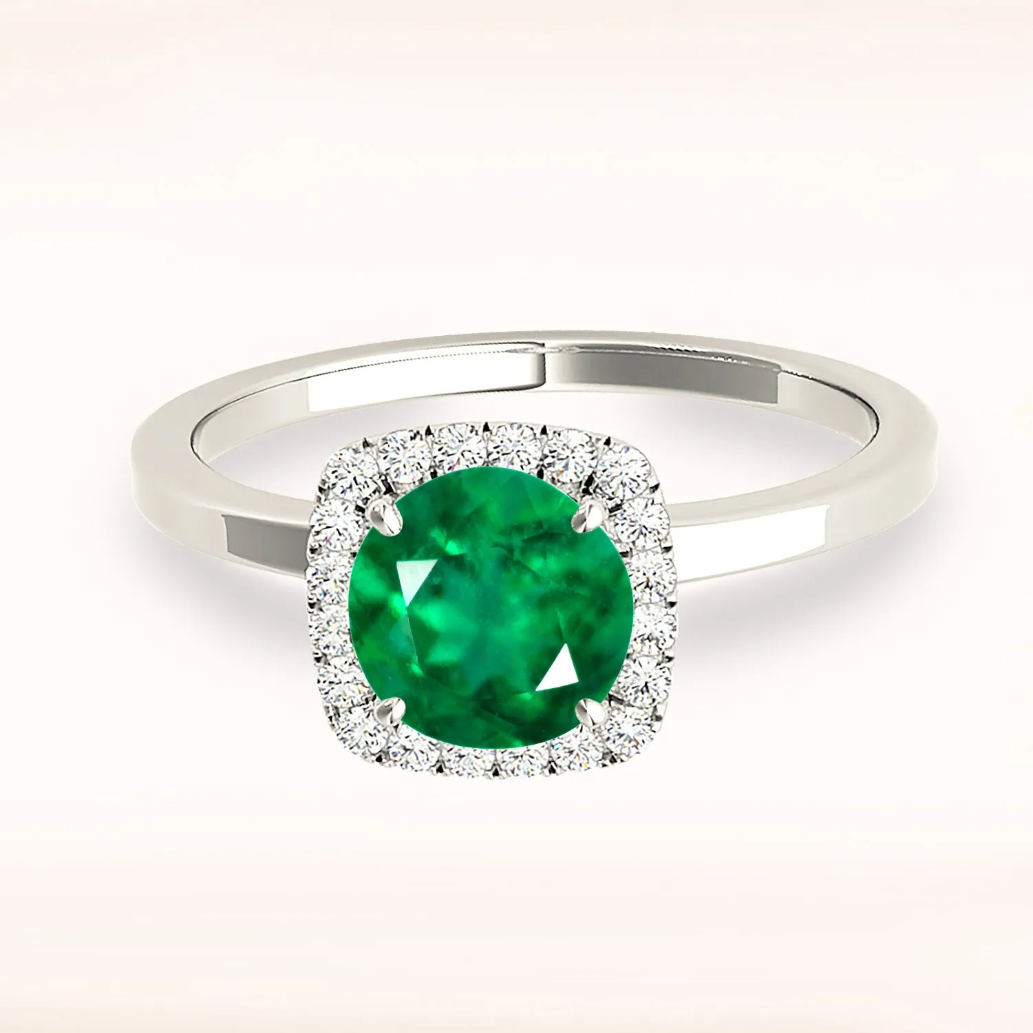 1.75 ct. Genuine Emerald Ring With Halo and Solitaire Plain band